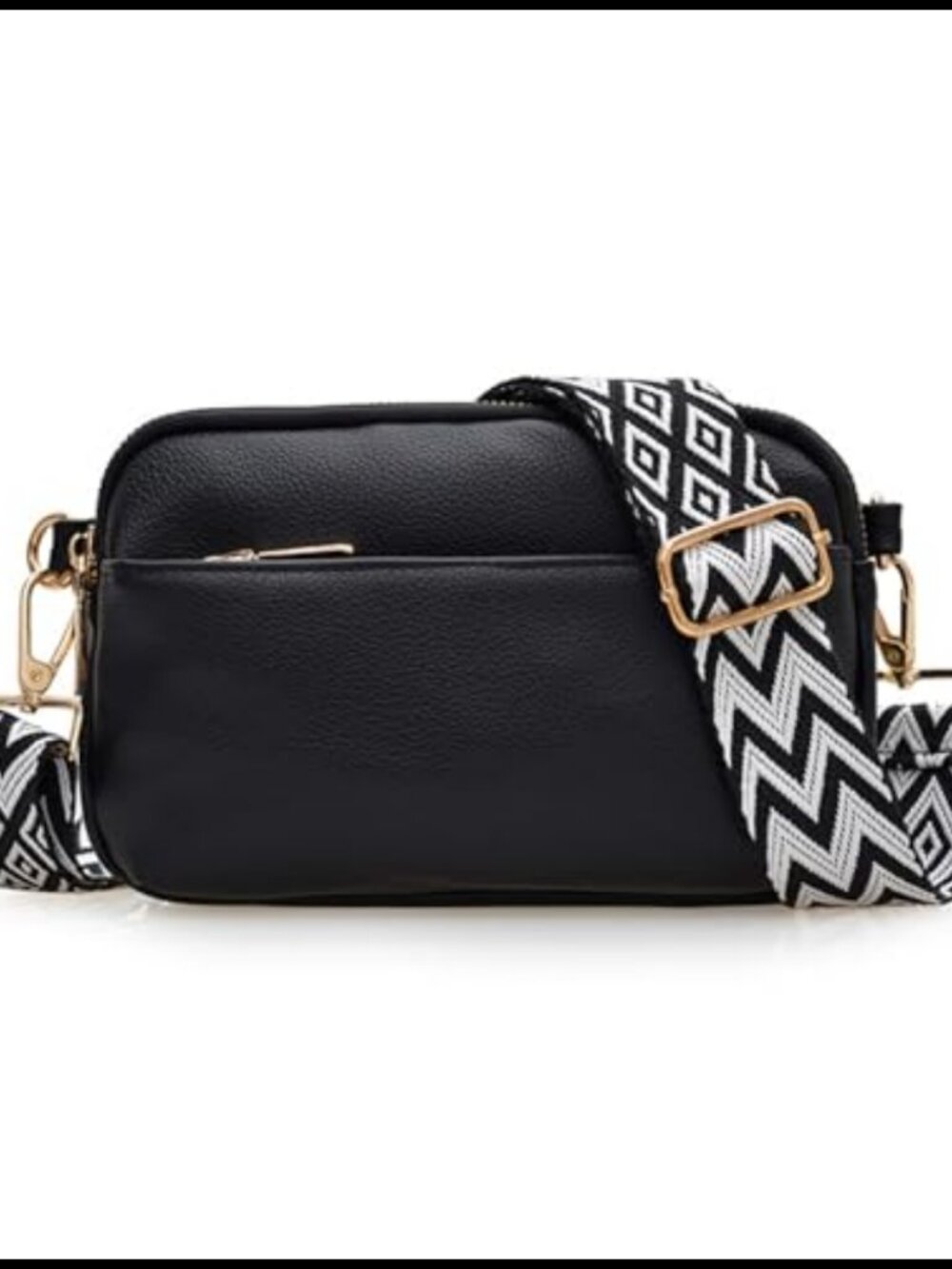 Vegan Leather Small Crossbody Bag Triple Zipper Sling Purse Adjustable